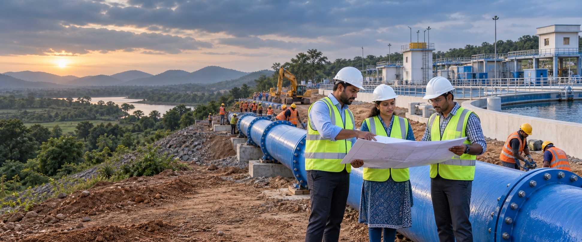Water treatment and distribution infrastructure under construction